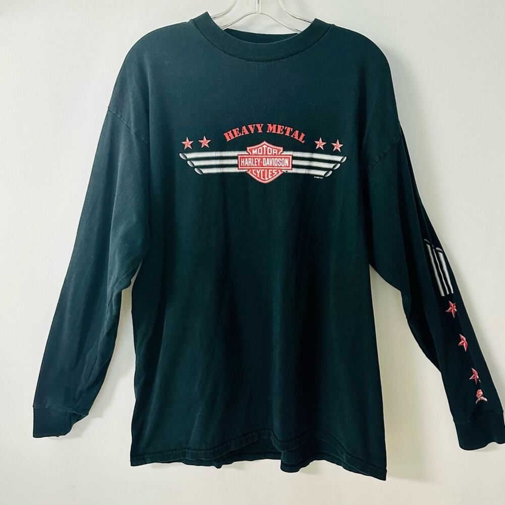 Harley Davidson‎ Tee Shirt Long Sleeve Peoria IL Cotton Heavy Metal Black XL
